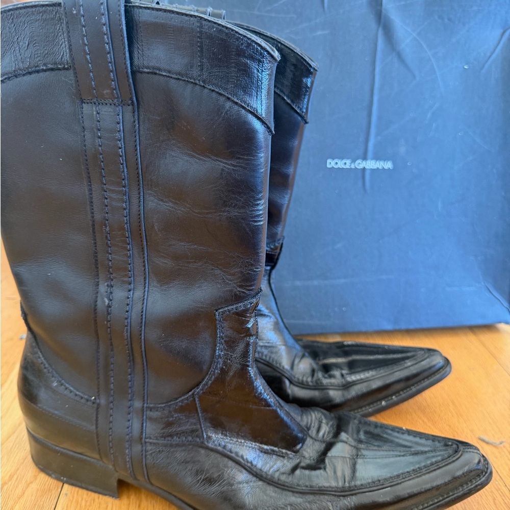 Vintage Dolce & Gabbana Black Leather Western Cowboy Boots